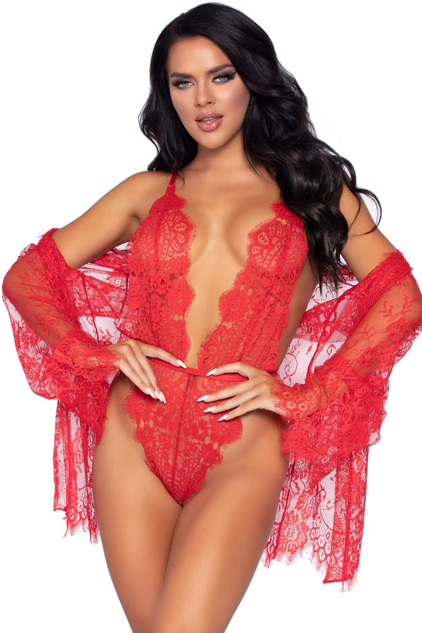 Floral Lace Teddy & Robe Set - Image 6