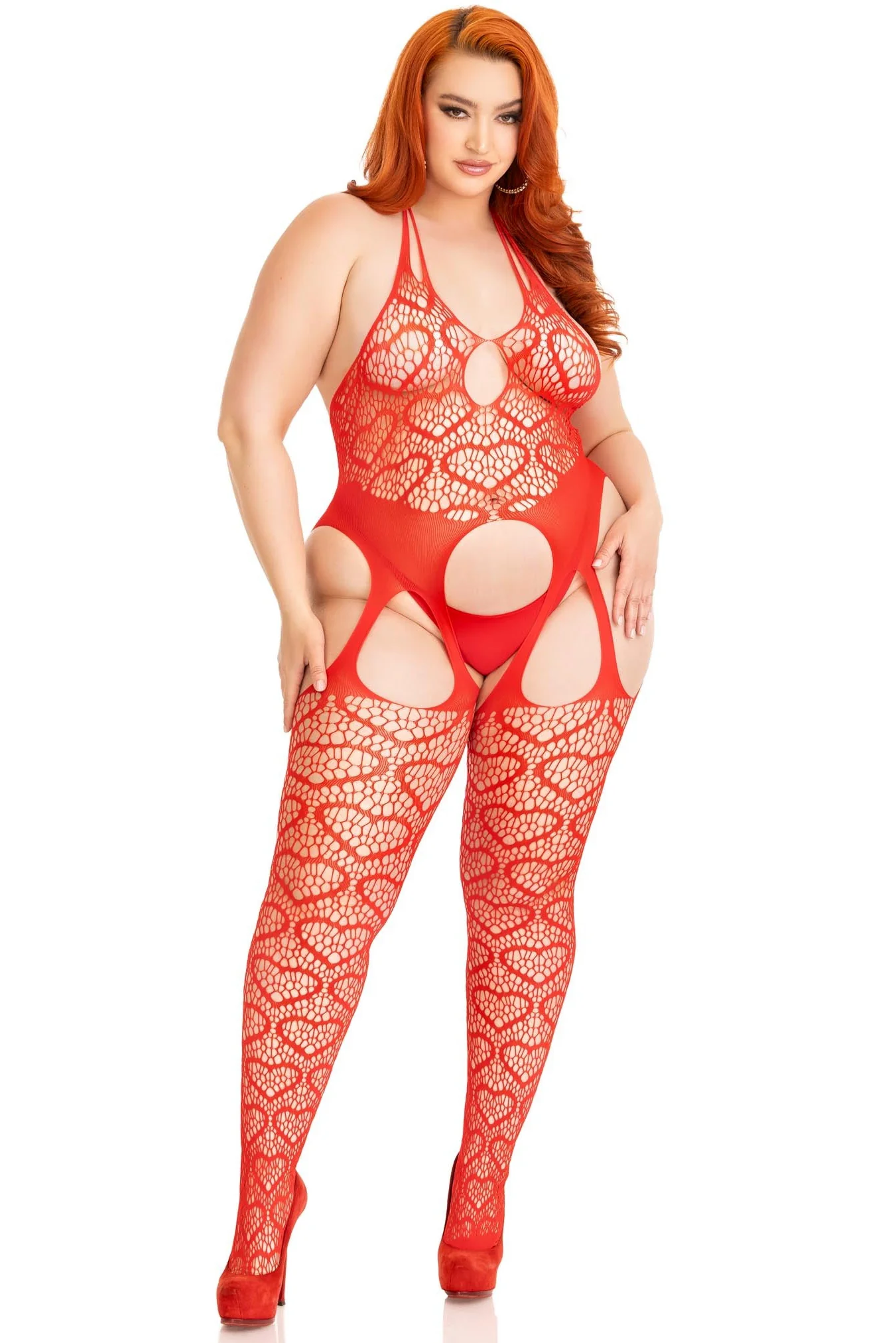 Heart Net Suspender Bodystocking - Image 3