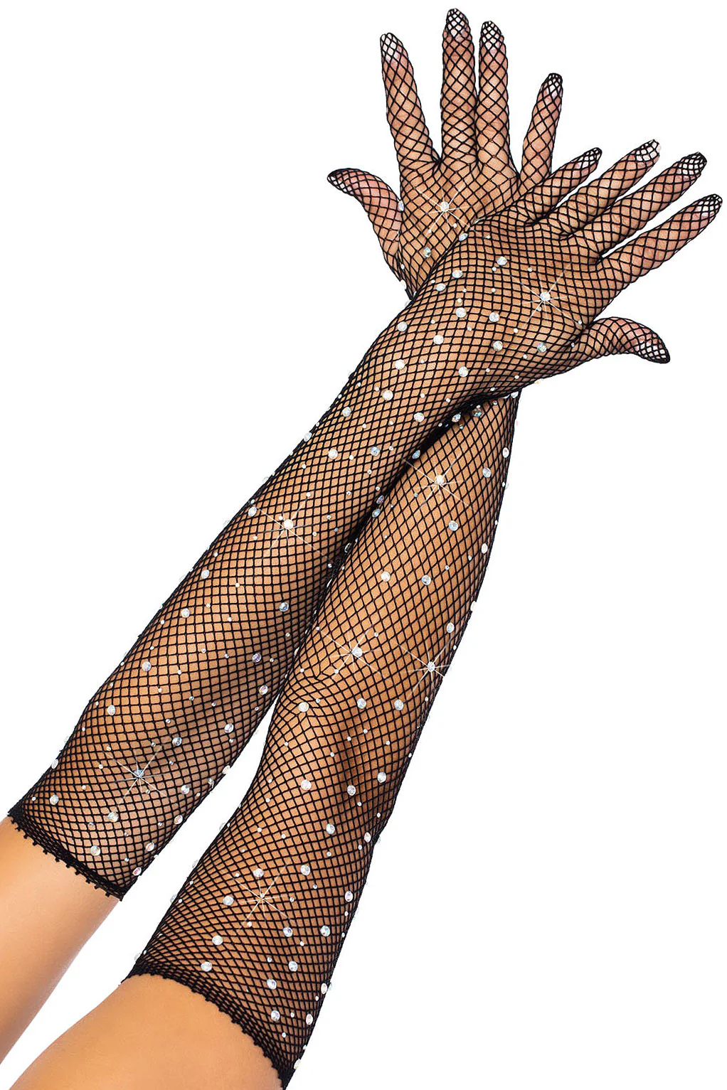 Rhinestone Fishnet Opera Gloves - Image 4