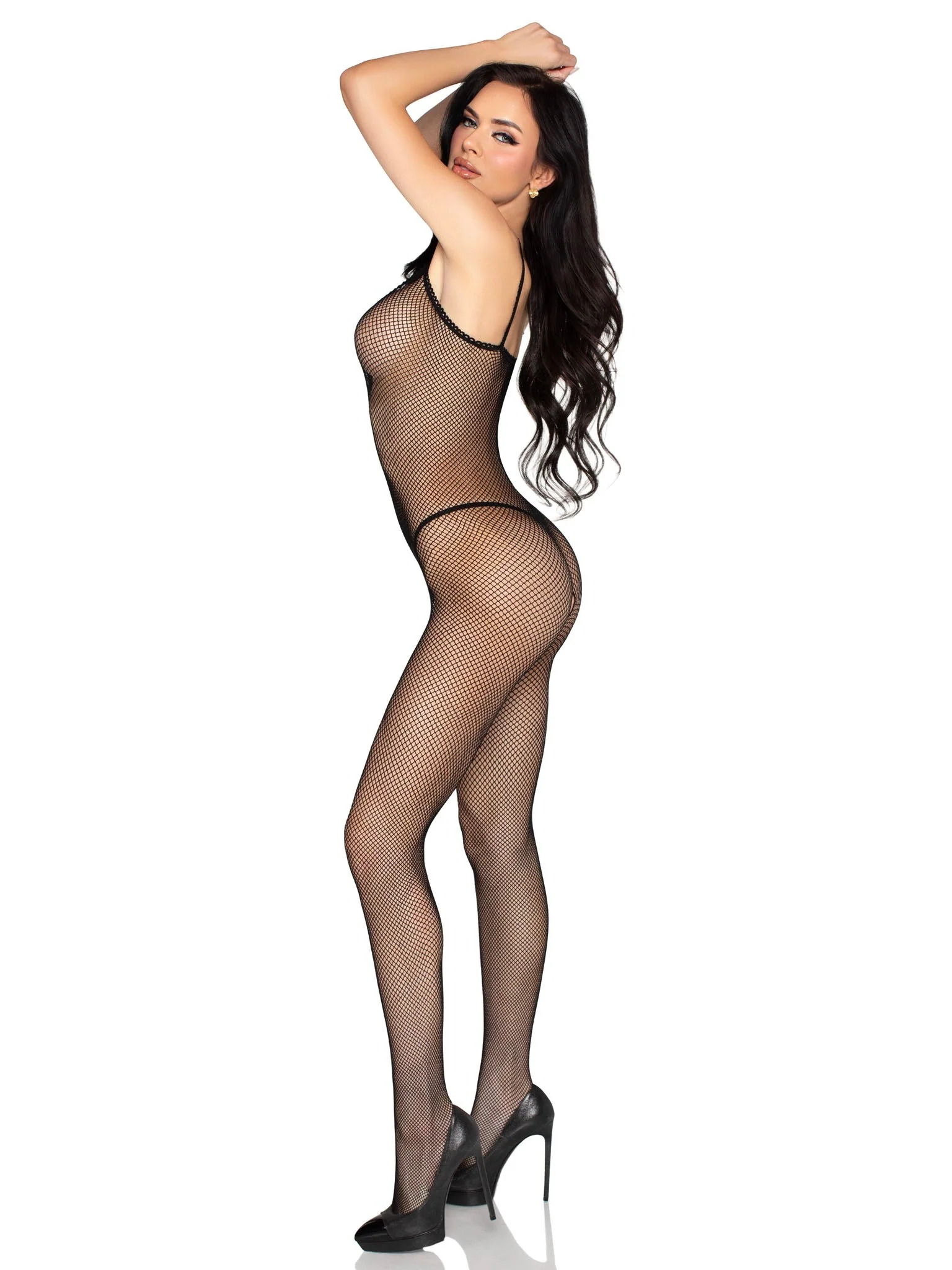 Scalloped Trim Crotchless Fishnet Bodystocking - Image 3