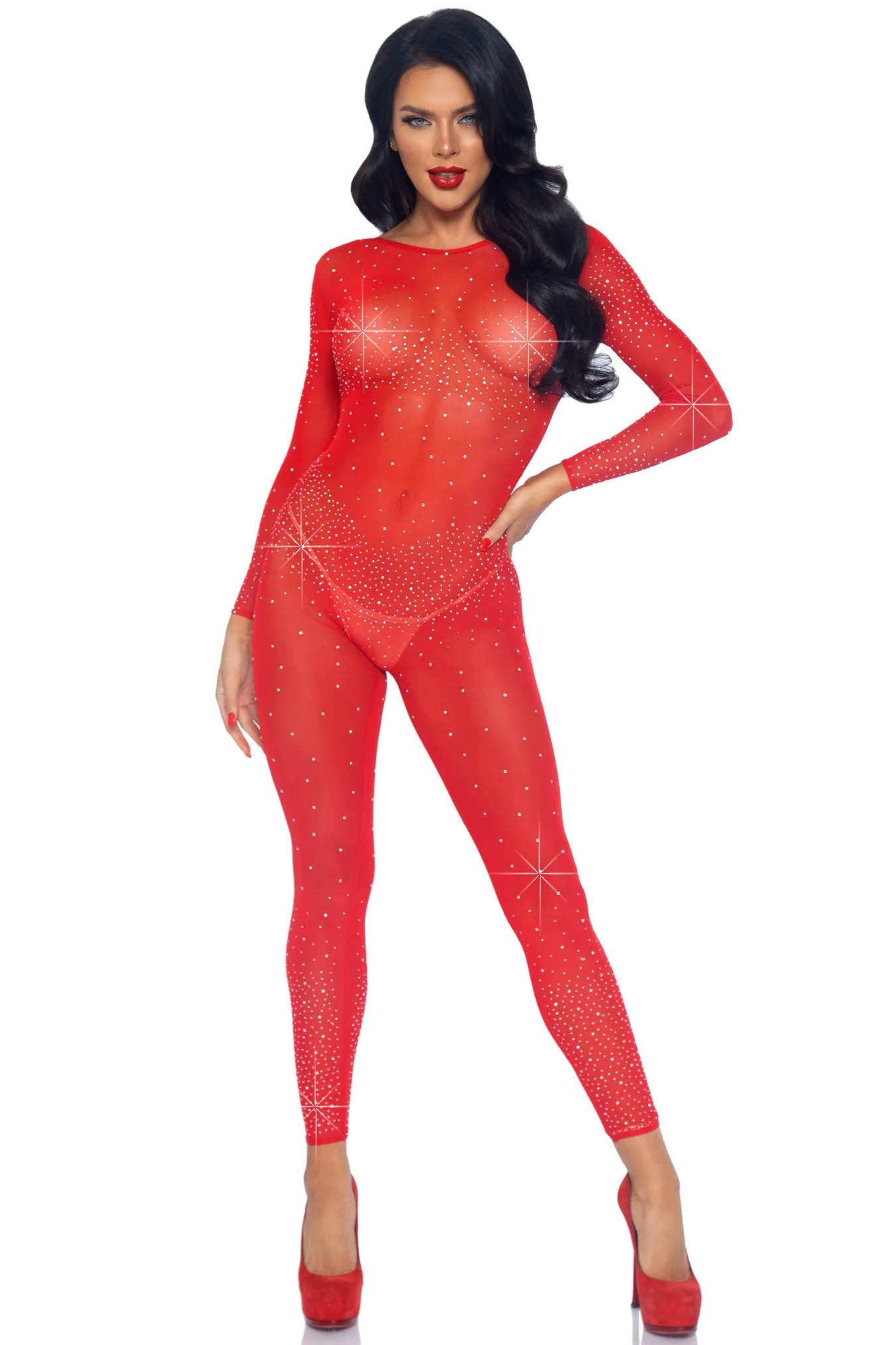 Sheer Rhinestone Catsuit - Image 5