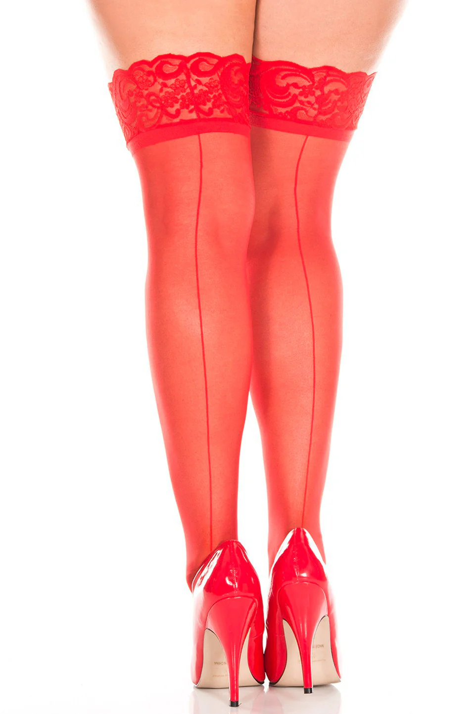 Sheer Seamed Lace Top Stockings - Image 3